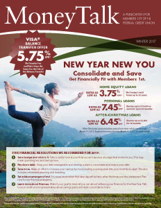 Winter 2017 newsletter cover page with a lady doing yoga on mountain top