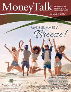 Summer 2017 newsletter cover page of several millennial jumping up at the beach
