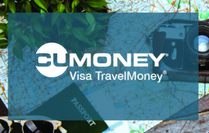 cumoney visa travel money text with a travel image