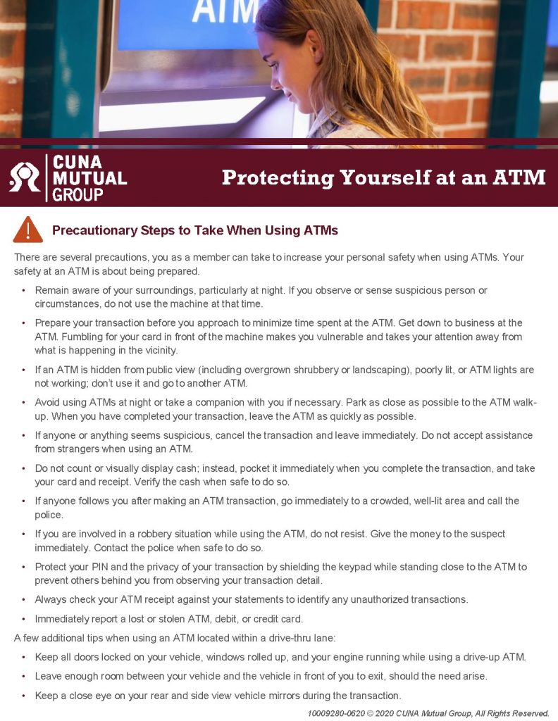 List of ways to be safe at an ATM